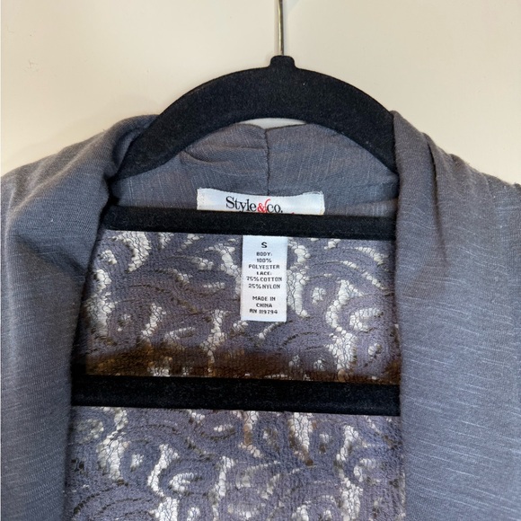 Style & Co. Charcoal Open Cardigan with Lace - Picture 4 of 5